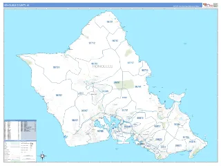 Honolulu County, HI Business Reference style ZIP Code wall map