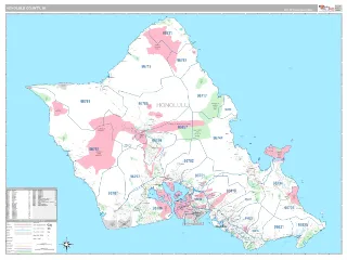 Honolulu County, HI Classic style ZIP Code wall map