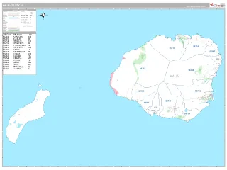 Kauai County, HI Classic style ZIP Code wall map