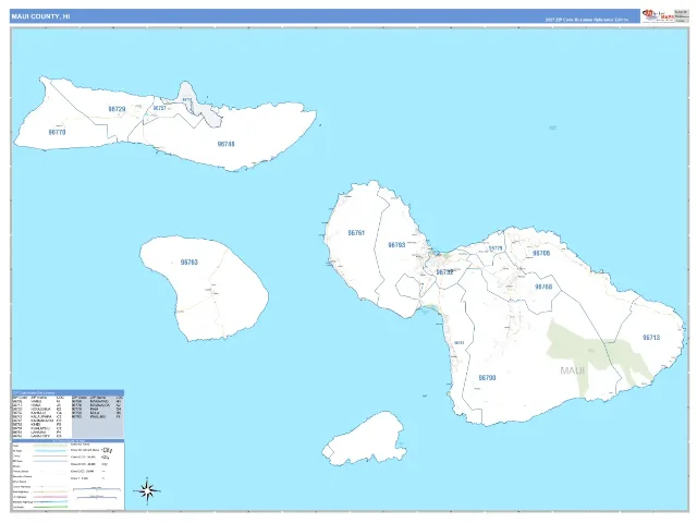 Maui County, HI ZIP Code Wall Map, Business Reference style