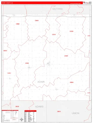Adair County, IA RedLine style ZIP Code wall map