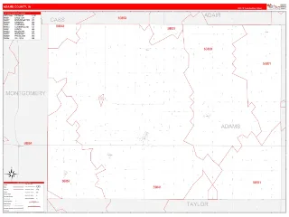 Adams County, IA RedLine style ZIP Code wall map