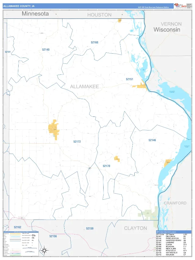 Allamakee County, IA ZIP Code Wall Map, Business Reference style