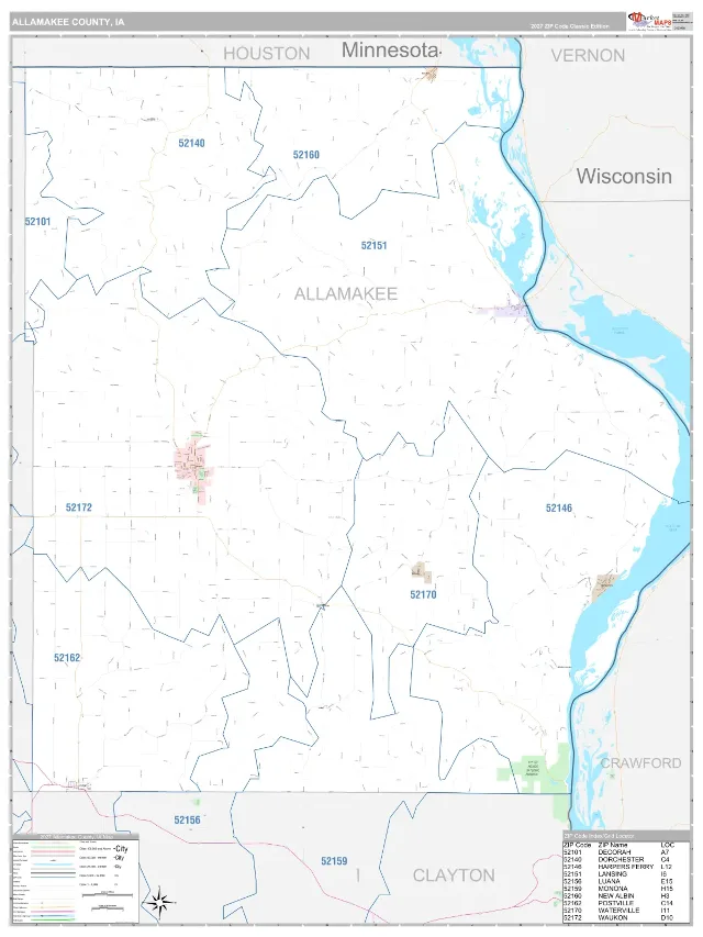 Allamakee County, IA ZIP Code Wall Map, Classic style