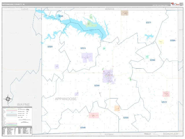 Appanoose County, IA ZIP Code Wall Map, Classic style