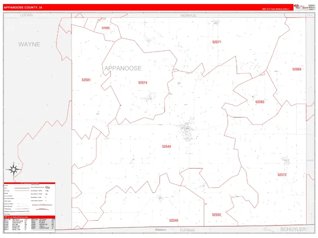 Appanoose County, IA ZIP Code Wall Map, RedLine style