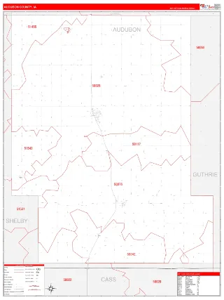 Audubon County, IA RedLine style ZIP Code wall map