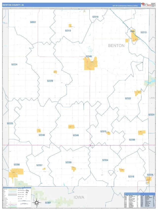 Benton County, IA ZIP Code Wall Map, Business Reference style