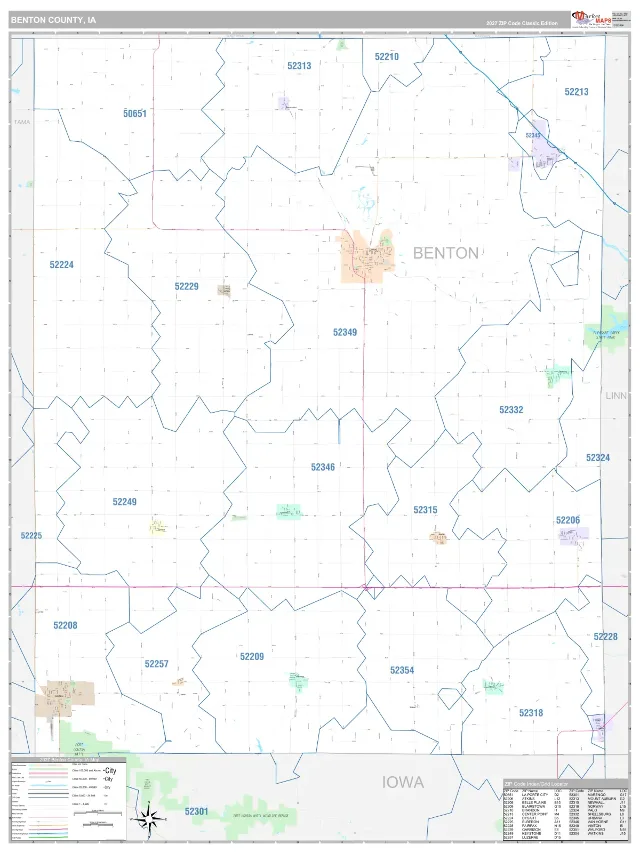 Benton County, IA ZIP Code Wall Map, Classic style
