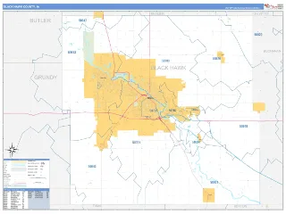 Black Hawk County, IA Business Reference style ZIP Code wall map