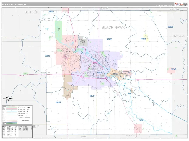 Black Hawk County, IA ZIP Code Wall Map, Classic style