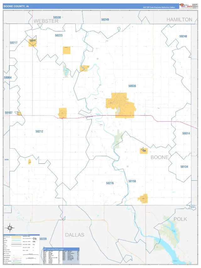 Boone County, IA ZIP Code Wall Map, Business Reference style