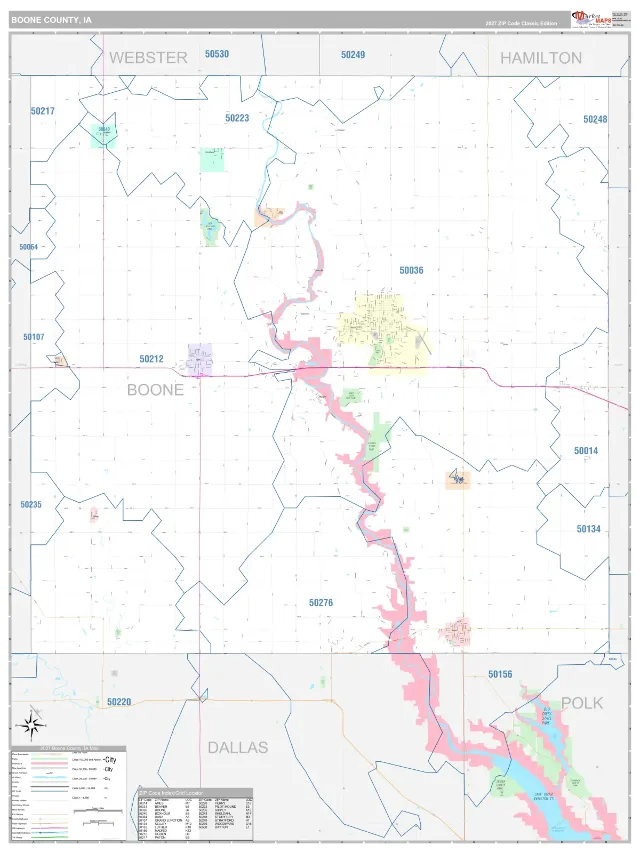 Boone County, IA ZIP Code Wall Map, Classic style