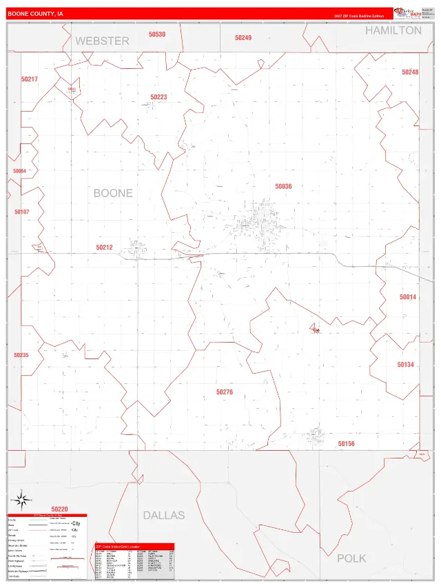 Boone County, IA ZIP Code Wall Map, RedLine style