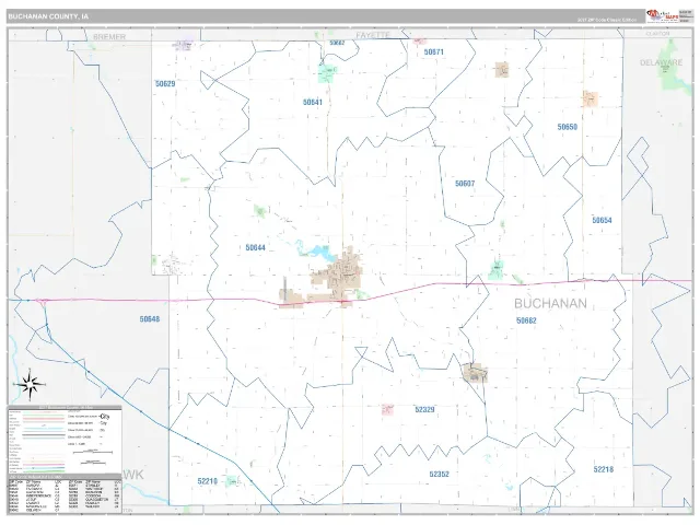 Buchanan County, IA ZIP Code Wall Map, Classic style
