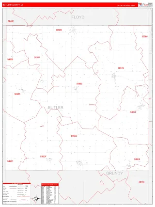 Butler County, IA RedLine style ZIP Code wall map