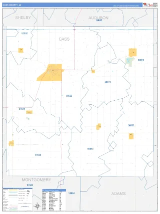 Cass County, IA Business Reference style ZIP Code wall map