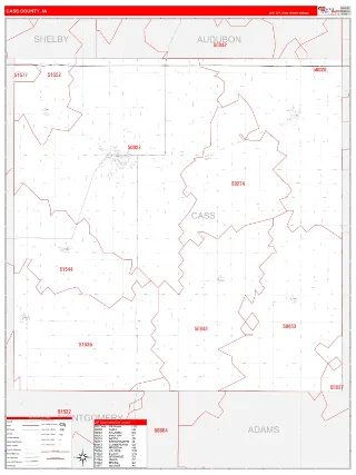 Cass County, IA RedLine style ZIP Code wall map