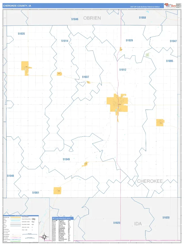 Cherokee County, IA ZIP Code Wall Map, Business Reference style