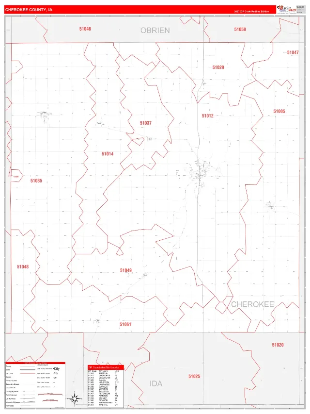 Cherokee County, IA ZIP Code Wall Map, RedLine style