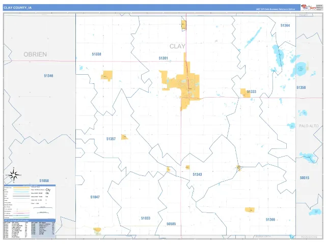 Clay County, IA ZIP Code Wall Map, Business Reference style