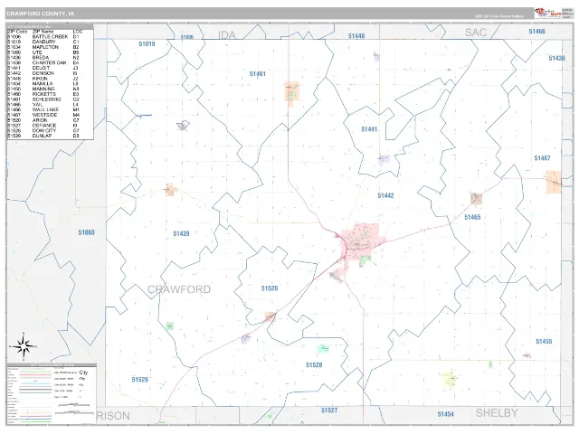 Crawford County, IA ZIP Code Wall Map, Classic style