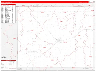 Crawford County, IA RedLine style ZIP Code wall map