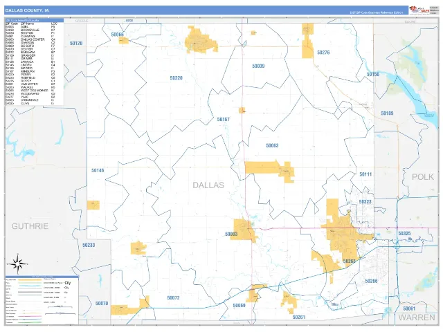 Dallas County, IA ZIP Code Wall Map, Business Reference style
