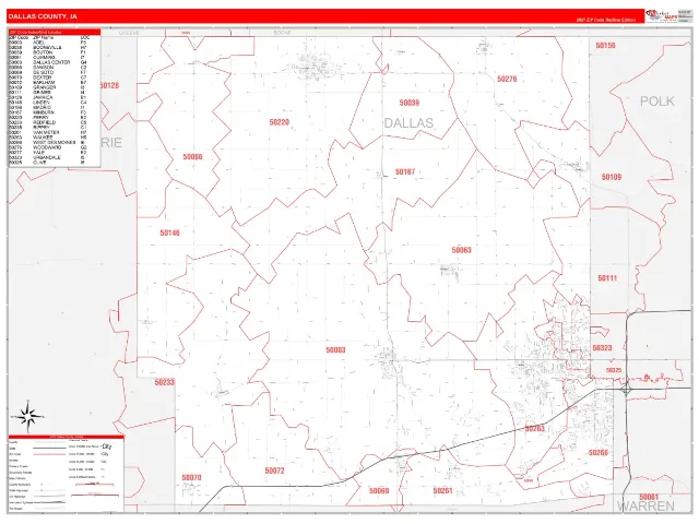Dallas County, IA ZIP Code Wall Map, RedLine style