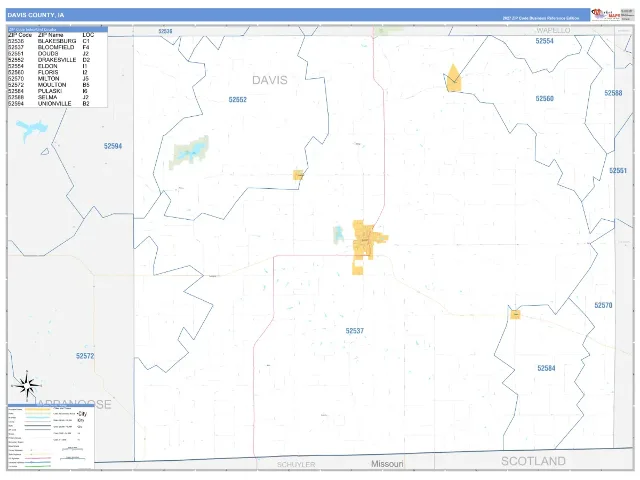 Davis County, IA ZIP Code Wall Map, Business Reference style