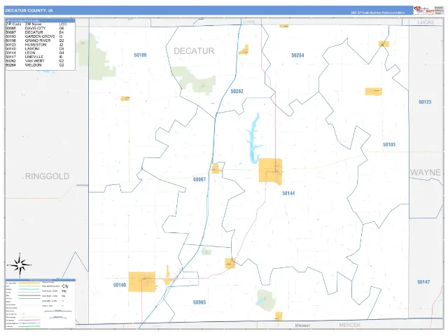 Decatur County, IA ZIP Code Wall Map, Business Reference style