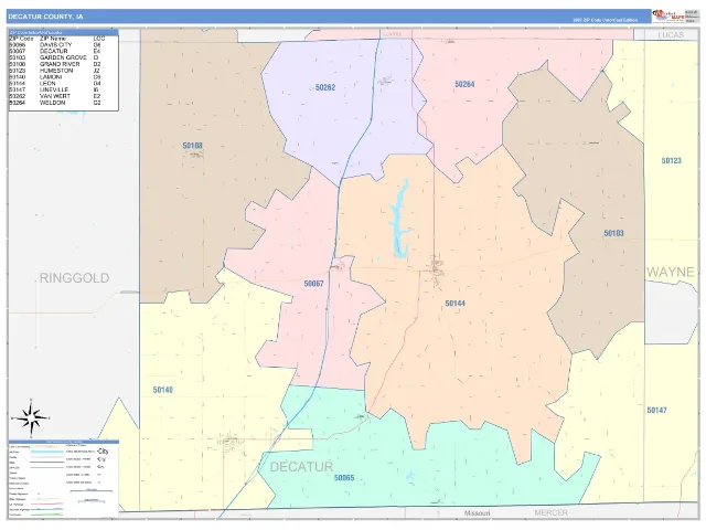 Decatur County, IA ZIP Code Wall Map, ColorCast style