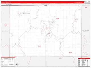 Dickinson County, IA RedLine style ZIP Code wall map