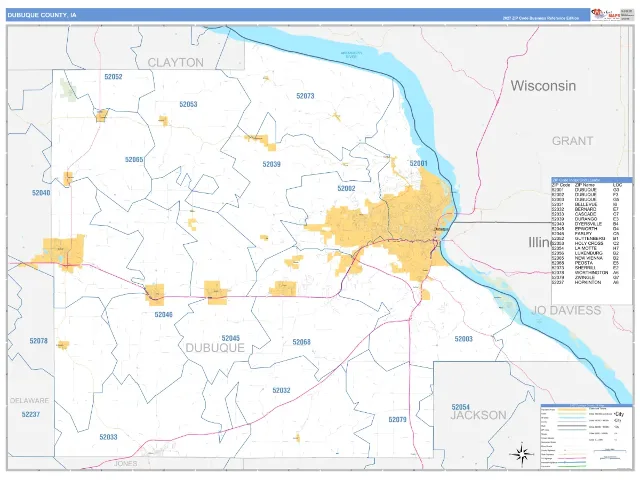 Dubuque County, IA ZIP Code Wall Map, Business Reference style