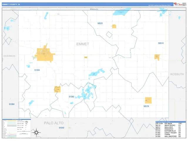 Emmet County, IA ZIP Code Wall Map, Business Reference style