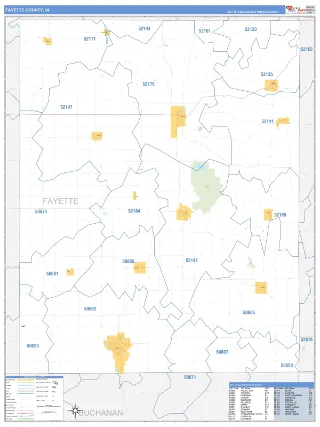 Fayette County, IA Business Reference style ZIP Code wall map