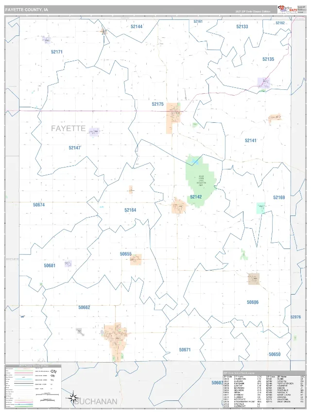Fayette County, IA ZIP Code Wall Map, Classic style