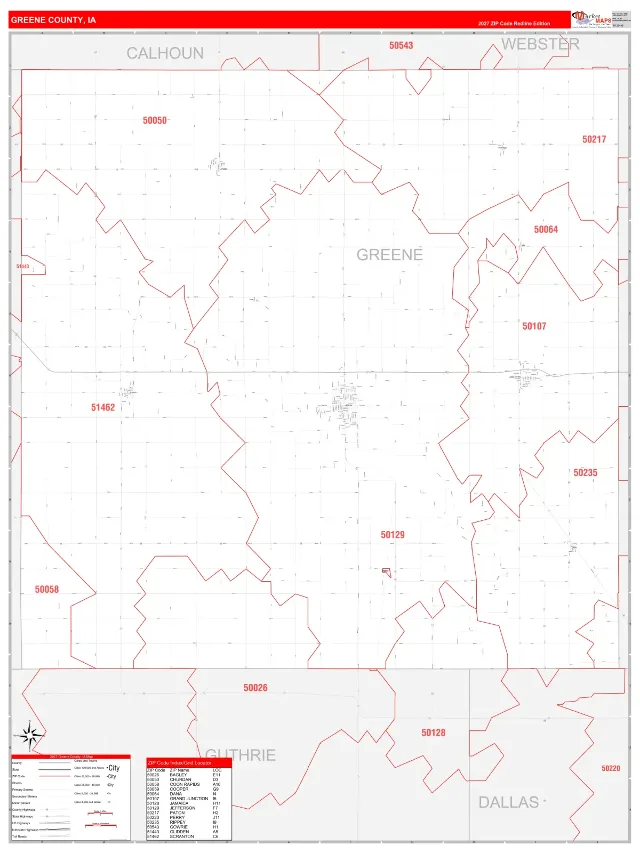 Greene County, IA ZIP Code Wall Map, RedLine style
