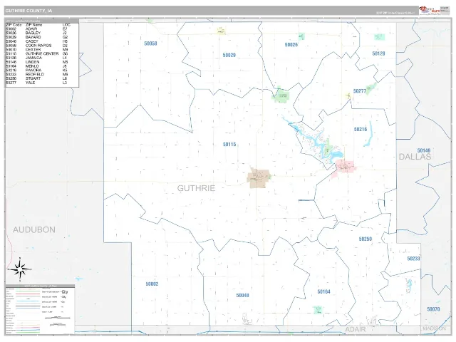 Guthrie County, IA ZIP Code Wall Map, Classic style