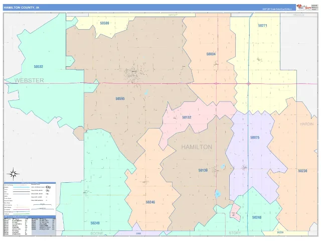 Hamilton County, IA ZIP Code Wall Map, ColorCast style