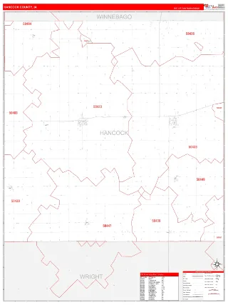 Hancock County, IA RedLine style ZIP Code wall map