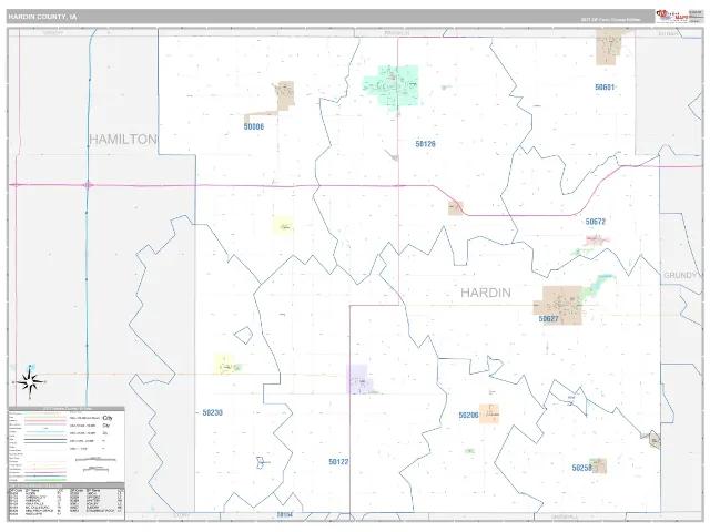 Hardin County, IA ZIP Code Wall Map, Classic style
