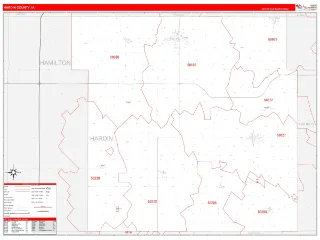 Hardin County, IA RedLine style ZIP Code wall map