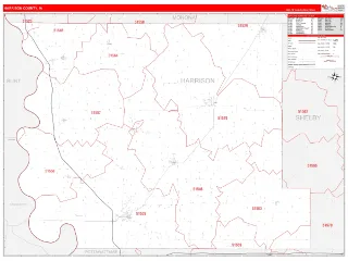 Harrison County, IA RedLine style ZIP Code wall map