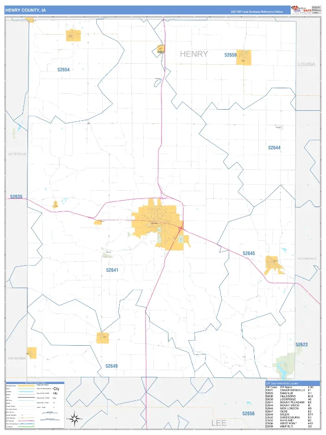 Henry County, IA ZIP Code Wall Map, Business Reference style