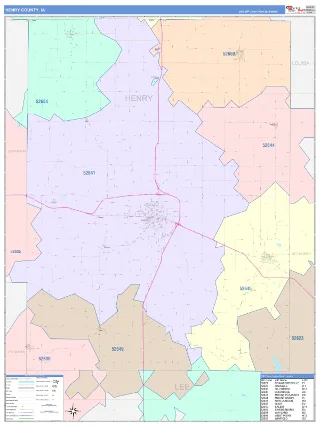 Henry County, IA ColorCast style ZIP Code wall map