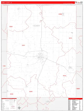 Henry County, IA RedLine style ZIP Code wall map