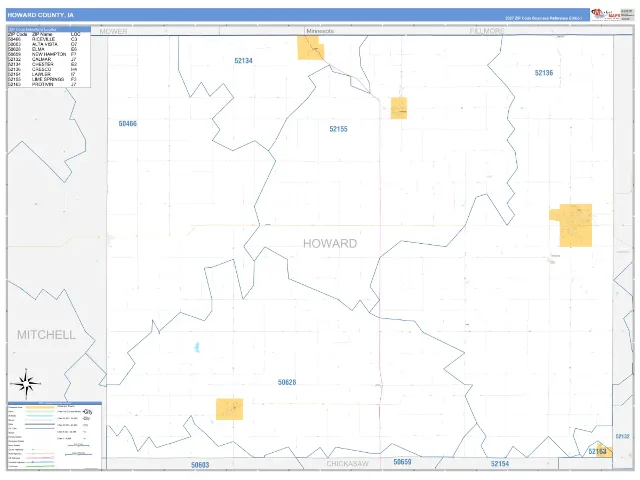 Howard County, IA ZIP Code Wall Map, Business Reference style