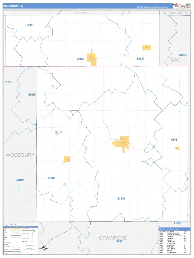 Ida County, IA ZIP Code Wall Map, Business Reference style