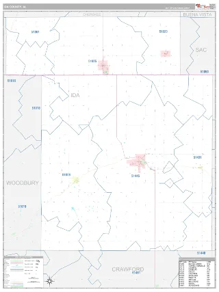 Ida County, IA Classic style ZIP Code wall map